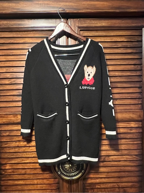 Luprice Sweaters - Luprice Teddy Bear Varsity Knit Cardigan Black White Button Front No Tags Small